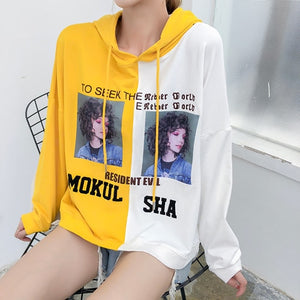 Streetwear Fall 2019 Thin Harajuku Fashion Hit Color Korean Hooded Long Sleeve Overiszed Sweatshirts Women Hoodies sweat femme