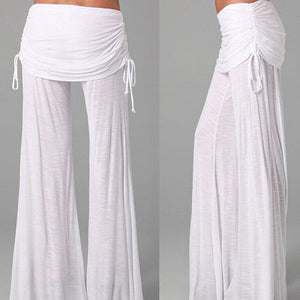 Women Ladies Trousers Solid Palazzo Dance Wide Leg Pleated High Waist Long Loose Pants