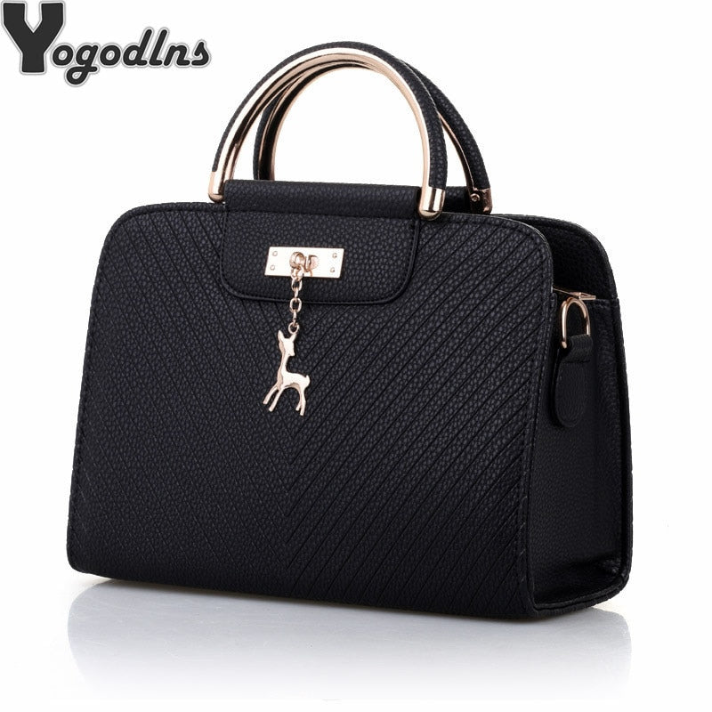 Fashion Handbag 2019 New Women Leather Bag Large Capacity Shoulder Bags Casual Tote Simple Top-handle Hand Bags Deer Decor