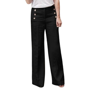 2019 New Autumn Cotton Linen Wide Leg Trousers Women Casual Loose High Waist Pants Female Loose Solid Button Pants Outerwear