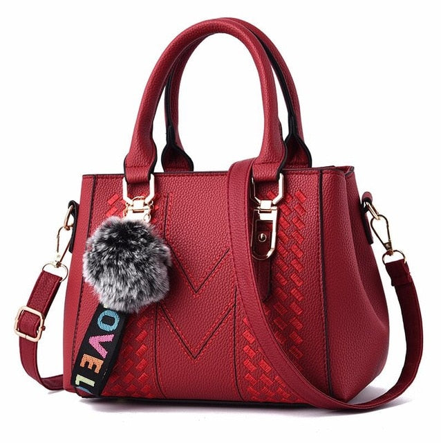 Embroidery Messenger Bags Women Leather Handbags Bags for Women 2019 Sac a Main Ladies hair ball Hand Bag