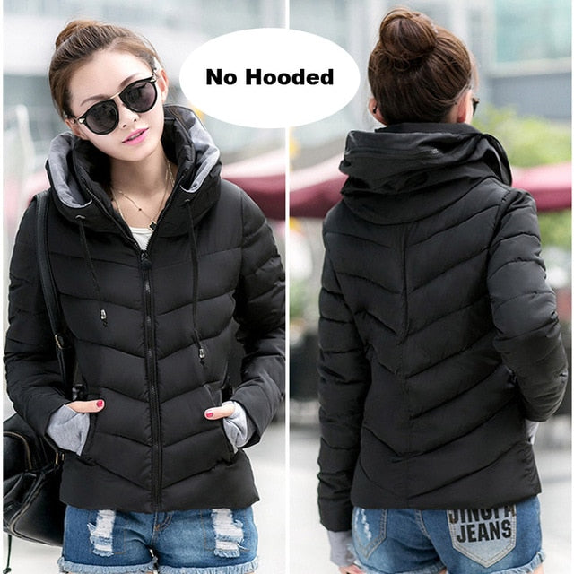 2019 Winter Jacket women Plus Size Womens Parkas Thicken Outerwear solid hooded Coats Short Female Slim Cotton padded basic tops