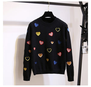 NiceMix 2019 Autumn Winter Casual Sweater Women Heart Embroidery Harajuku Knitted Pullover Sweater Women Tops Pull Femme