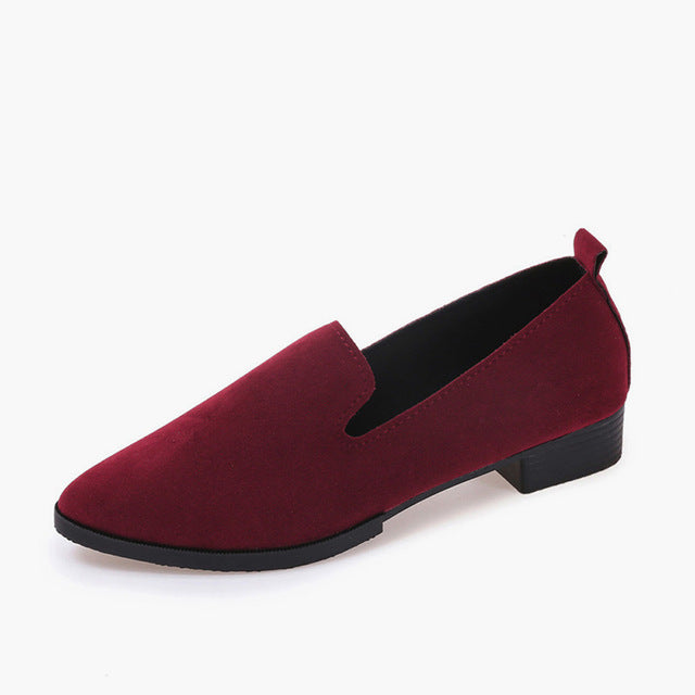 2019 Spring Women Slip On Loafers Solid Suede Casual Flats Fashion Shallow Shoes Female Frosted Pointed Plain Flat Shoes Ladies