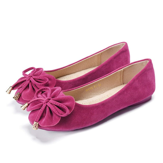 New 2019 Spring Shoes Women Flats Round toe Sweet Bowknot Plus Size Women's Flats Pink Purple ZH2528