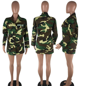 2019 Fashion Women Loose Camouflage Coat Turn-Down Collar Pocket Long Sleeve Button Up Casual Army Green Military Outwear Jacket
