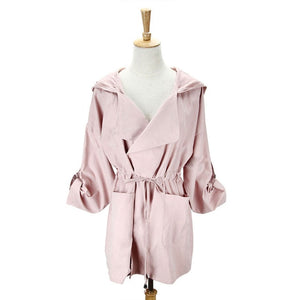 New 2019 Women Jack Coat Autumn Long Sleeve Hooded Coat Jacket Casual Elastic Waist Pocket Kimono Female Loose Outwear