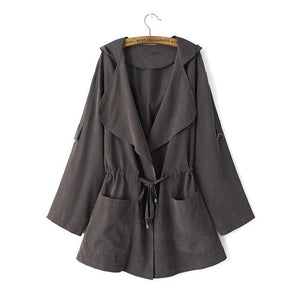 New 2019 Women Jack Coat Autumn Long Sleeve Hooded Coat Jacket Casual Elastic Waist Pocket Kimono Female Loose Outwear