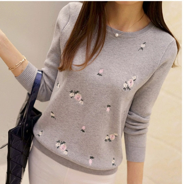 Lcybhe 2019 Autumn Sweater Women Embroidery Knitted Winter Women Sweater And Pullover Female Tricot Jersey Jumper Pull Femme