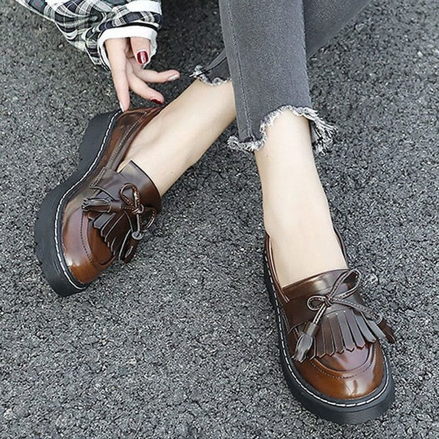 Shoes Woman Loafers Shoes Tassel Large size 34-43 Superstar slip-on shoes Platform 2019 Wear-resistant Chaussure femme