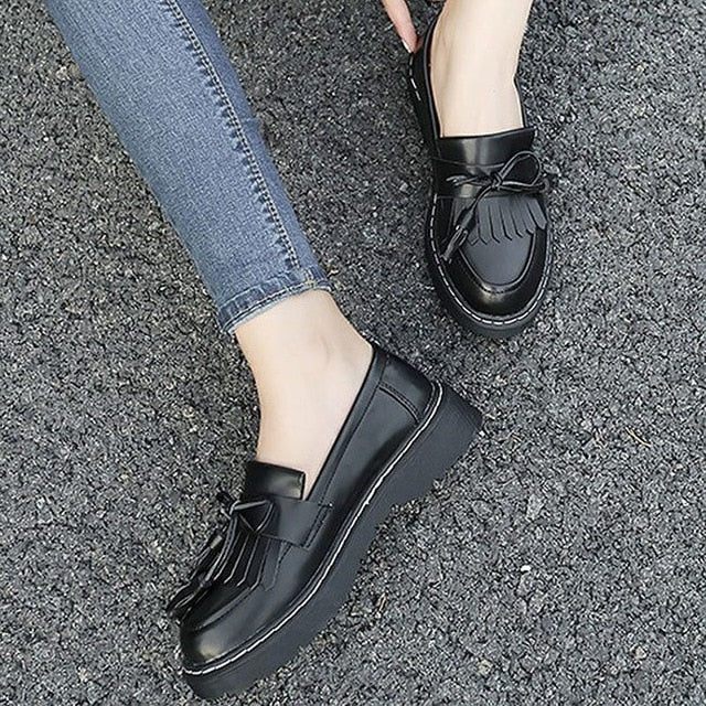 Shoes Woman Loafers Shoes Tassel Large size 34-43 Superstar slip-on shoes Platform 2019 Wear-resistant Chaussure femme