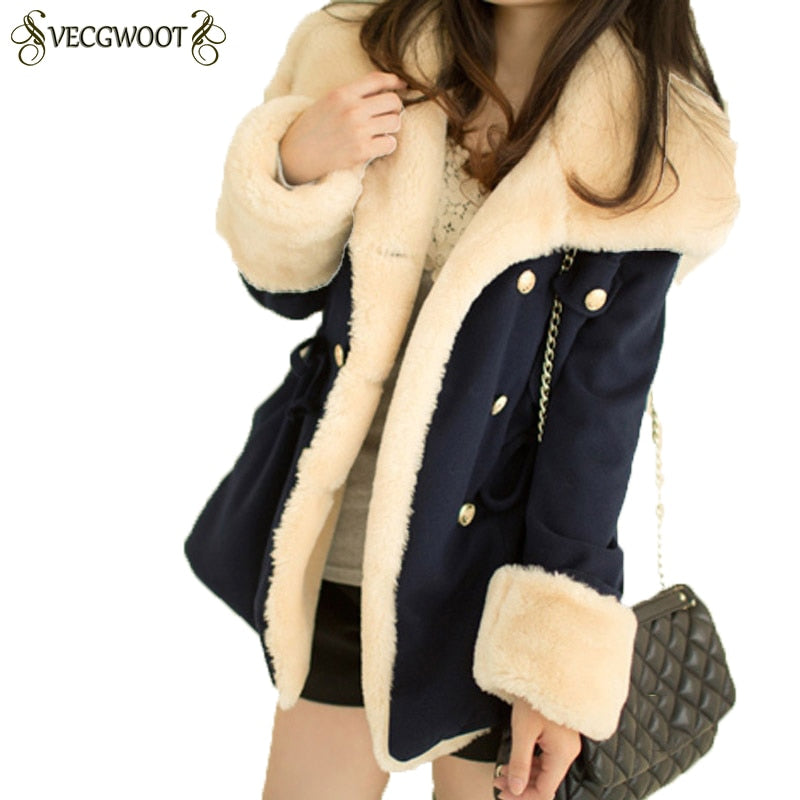 2019 Winter Warm Coats Women Wool Slim Double Breasted Wool Coat Winter Jacket Women Fur Women 'S Coat Jackets Female QA009