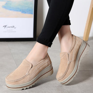 2019 Spring Women Shoes Platform Flats Sneakers Women Suede Leather Women Casual Shoes Slip On Flats Heels Creepers Moccasins