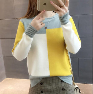 TIGENA Beautiful Contrast Color Knitted Sweater Female 2019 Winter Long Sleeve Jumper Women Sweaters And Pullovers Pull Femme