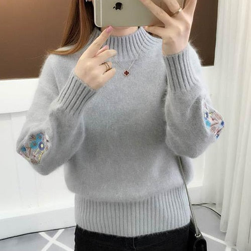 TIGENA Embroidery Turtleneck Sweater Women 2019 Winter Thick Warm Women Pullovers and Sweaters Female Knitted Pull Femme Red