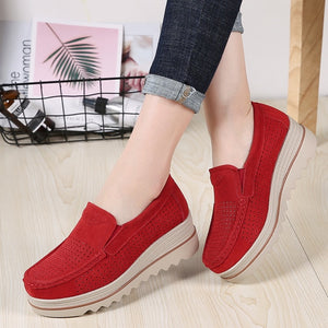 2019 Spring Women Shoes Platform Flats Sneakers Women Suede Leather Women Casual Shoes Slip On Flats Heels Creepers Moccasins