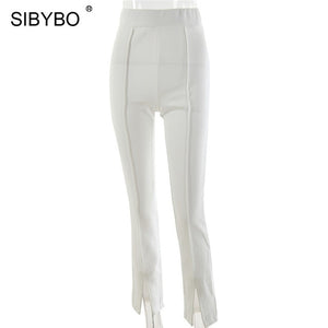 Sibybo High Waist Split Summer Pants Women Fashion Elastic Waist Sexy Pencil Pants Solid Casual Women Trousers 2019