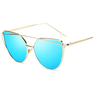 2019 Cat Eye Vintage Brand Designer Rose Gold Mirror Sunglasses For Women Metal Reflective flat lens Sun Glasses Female oculos