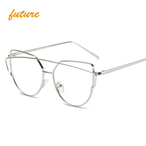 2019 Cat Eye Vintage Brand Designer Rose Gold Mirror Sunglasses For Women Metal Reflective flat lens Sun Glasses Female oculos
