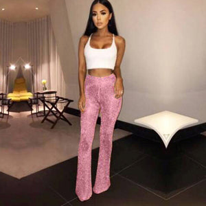 Sparkling Sexy Pants Clubwear Women's Bell Bottom Long Pants Sequin High Waisted Clubwear Party Knit Trousers
