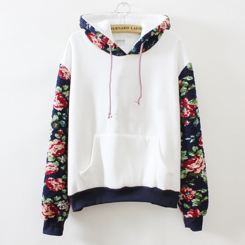 Patchwork flower sleeve Hoodies Sweatshirts 2019 Women Casual Kawaii Harajuku Sweat Punk Clothing European Tops Korean