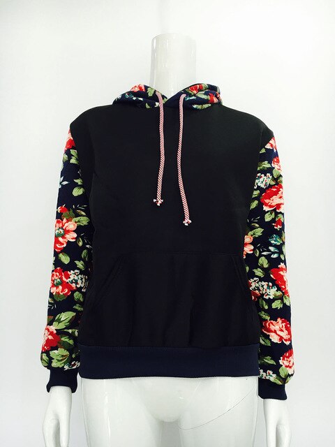 Patchwork flower sleeve Hoodies Sweatshirts 2019 Women Casual Kawaii Harajuku Sweat Punk Clothing European Tops Korean