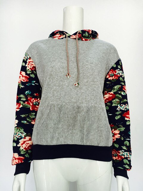 Patchwork flower sleeve Hoodies Sweatshirts 2019 Women Casual Kawaii Harajuku Sweat Punk Clothing European Tops Korean