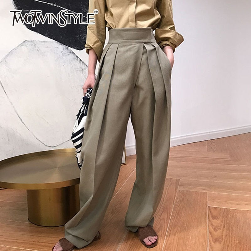 TWOTWINSTYLE 2019 Autumn Women's Harem Pants High Waist Causal Loose Trouser For Women Pants Female Clothes Fashion Elegant New