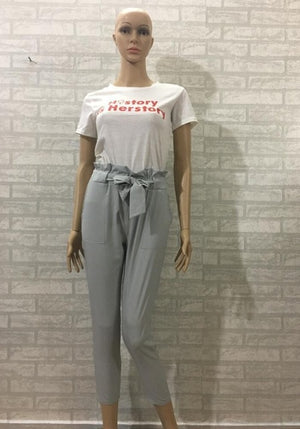 Cropped Paper Bag Pants High Waist Women Ankle Pants Pencil Slim Casual Trouser