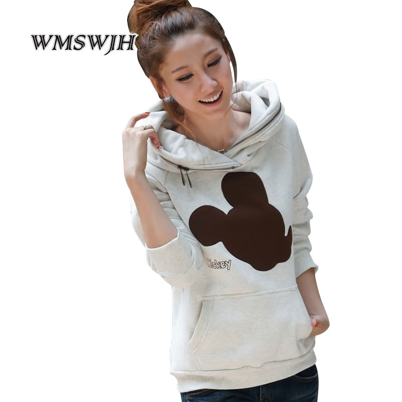 New 2019 Spring Fashion Mickey Embroidered Hoodies Sweatshirts Woman Cartoon Hooded Sweat Suit Sudaderas Mujer Moleton