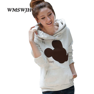 New 2019 Spring Fashion Mickey Embroidered Hoodies Sweatshirts Woman Cartoon Hooded Sweat Suit Sudaderas Mujer Moleton