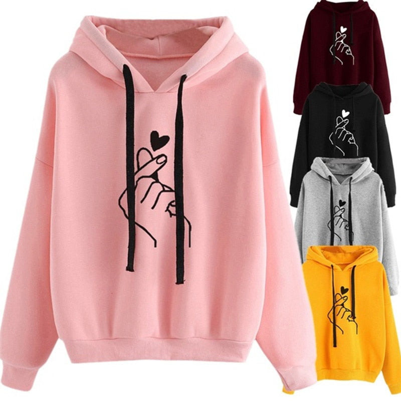 YELITE Hoodies Women 2019 Love Heart Print Womens Long Sleeve Hoody Jumper Pullover Top Sweat Coat Women's Sweatshirt Plus Size