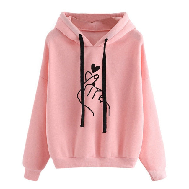 YELITE Hoodies Women 2019 Love Heart Print Womens Long Sleeve Hoody Jumper Pullover Top Sweat Coat Women's Sweatshirt Plus Size