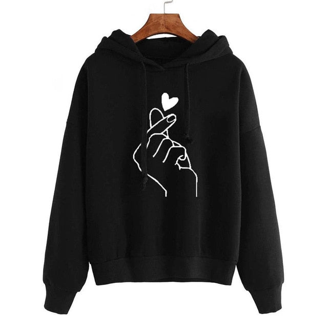 YELITE Hoodies Women 2019 Love Heart Print Womens Long Sleeve Hoody Jumper Pullover Top Sweat Coat Women's Sweatshirt Plus Size