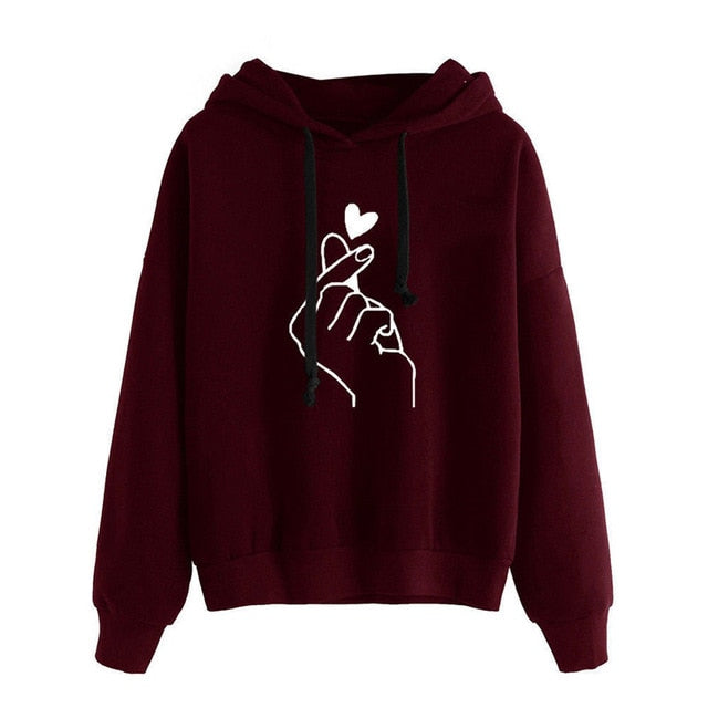 YELITE Hoodies Women 2019 Love Heart Print Womens Long Sleeve Hoody Jumper Pullover Top Sweat Coat Women's Sweatshirt Plus Size