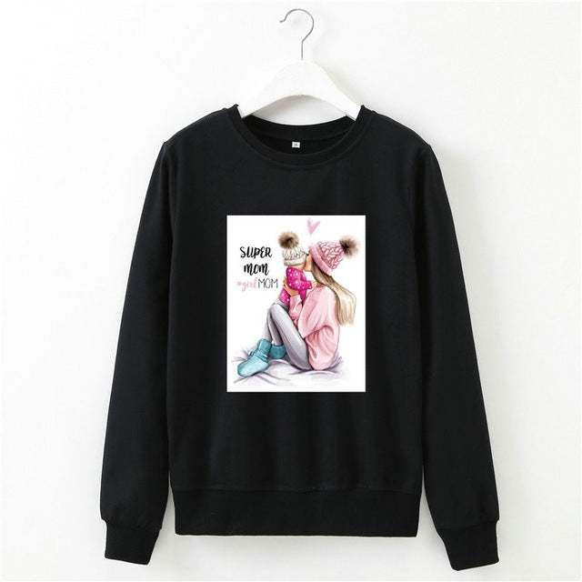 Sweat Femme Women Sweatshirt Autumn Winter 2019 Mom Baby Character Long Sleeve Clothing White Red Black Felpe Chaqueta Mujer