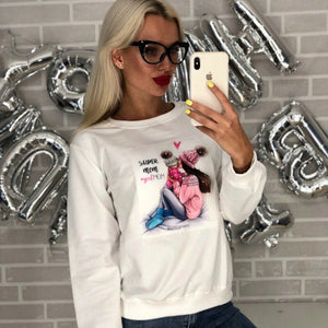 Sweat Femme Women Sweatshirt Autumn Winter 2019 Mom Baby Character Long Sleeve Clothing White Red Black Felpe Chaqueta Mujer