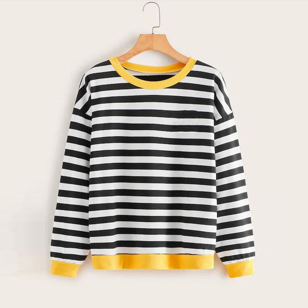 New Striped Sweate Women Tops 2019 Autumn Long Sleeve Loose Sweate Pullover Casual O-Neck Jumper Ladies Print Sweatshirt LS*D