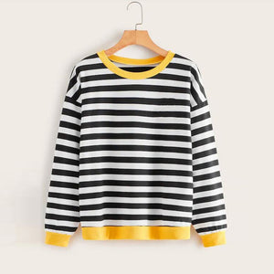 New Striped Sweate Women Tops 2019 Autumn Long Sleeve Loose Sweate Pullover Casual O-Neck Jumper Ladies Print Sweatshirt LS*D