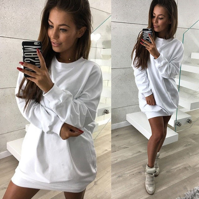 Rogi Sweat Femme Manche Longue 2019 Autumn Casual Hoodies Dress For Women Loose Jumper Sweatshirt Female Pullover Mini Vestidos