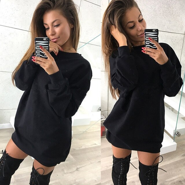 Rogi Sweat Femme Manche Longue 2019 Autumn Casual Hoodies Dress For Women Loose Jumper Sweatshirt Female Pullover Mini Vestidos