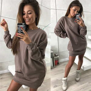 Rogi Sweat Femme Manche Longue 2019 Autumn Casual Hoodies Dress For Women Loose Jumper Sweatshirt Female Pullover Mini Vestidos