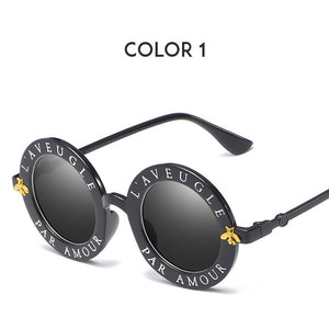 Letters Round Sunglasses Women 2019 Luxury Brand Designer Men Sunglasses Retro Black Frame Bee Eyewear for Female Oculos UV400