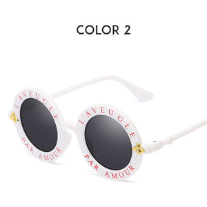 Letters Round Sunglasses Women 2019 Luxury Brand Designer Men Sunglasses Retro Black Frame Bee Eyewear for Female Oculos UV400