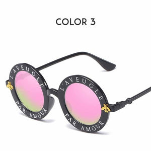 Letters Round Sunglasses Women 2019 Luxury Brand Designer Men Sunglasses Retro Black Frame Bee Eyewear for Female Oculos UV400