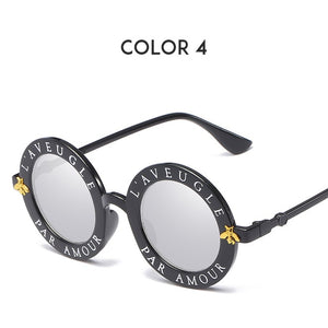 Letters Round Sunglasses Women 2019 Luxury Brand Designer Men Sunglasses Retro Black Frame Bee Eyewear for Female Oculos UV400