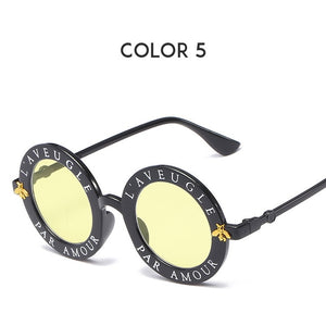 Letters Round Sunglasses Women 2019 Luxury Brand Designer Men Sunglasses Retro Black Frame Bee Eyewear for Female Oculos UV400