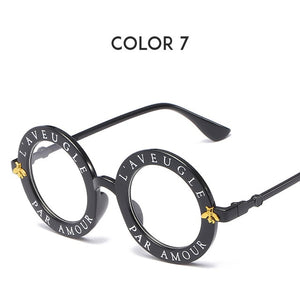 Letters Round Sunglasses Women 2019 Luxury Brand Designer Men Sunglasses Retro Black Frame Bee Eyewear for Female Oculos UV400